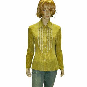 Classy Silk Polka-Dot Blouse With Ruffles & Lace b